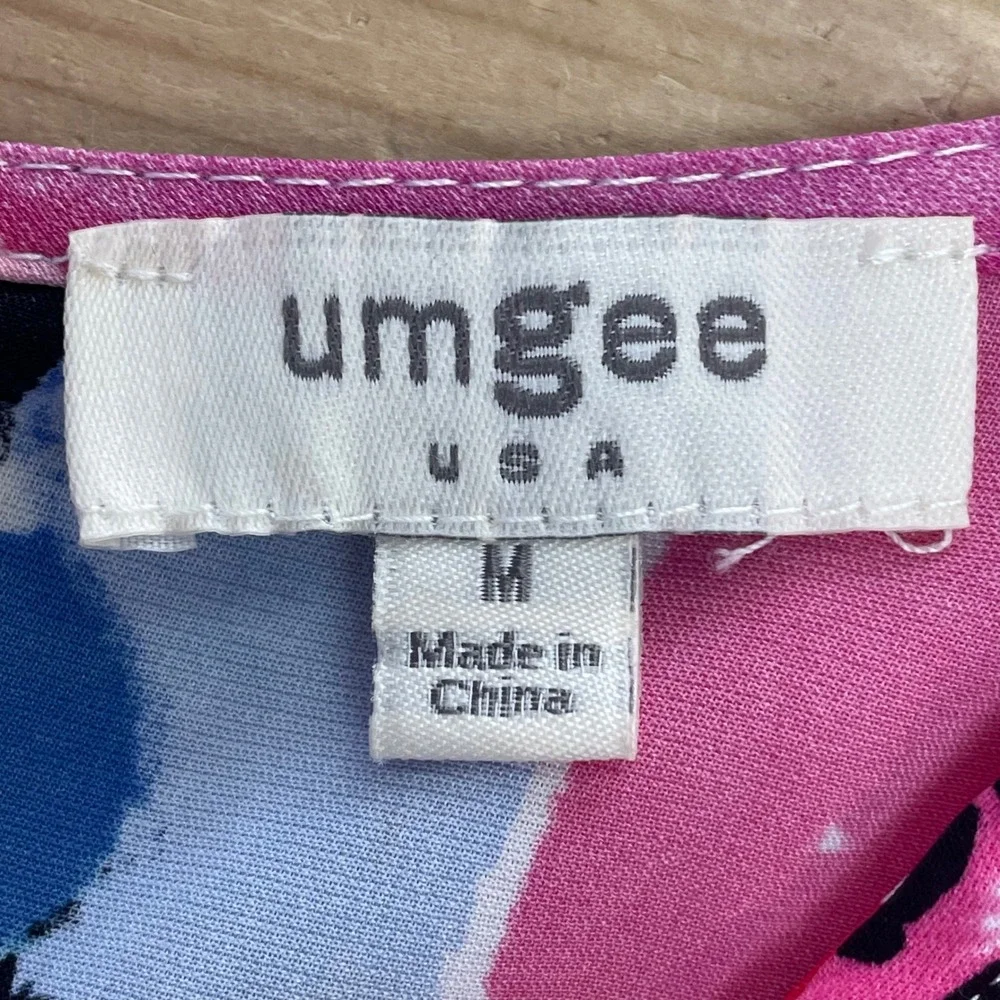 Umgee Floral Print Mini Dress Romper V-Neck Ruffle Short Sleeve Pink‎ Blue M